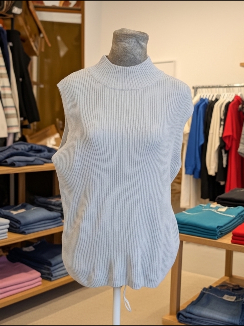 Halogen Sleavless Knit Sweater‎ Women's XL Light Blue Cowl Neck